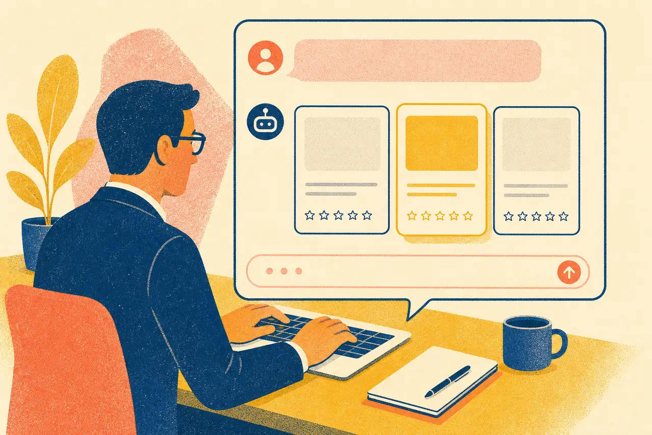 Buyer asking an AI assistant for a software shortlist, AI search visibility